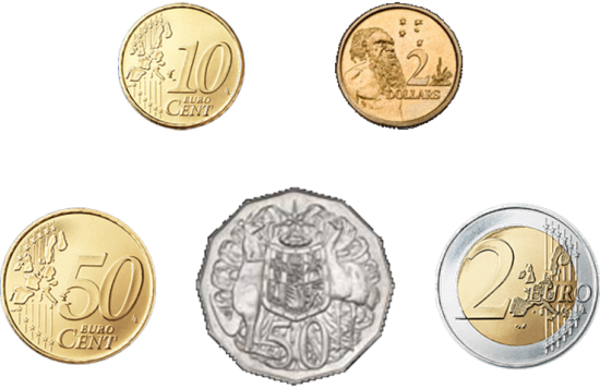Vergleich von australischen und europäischen Münzen